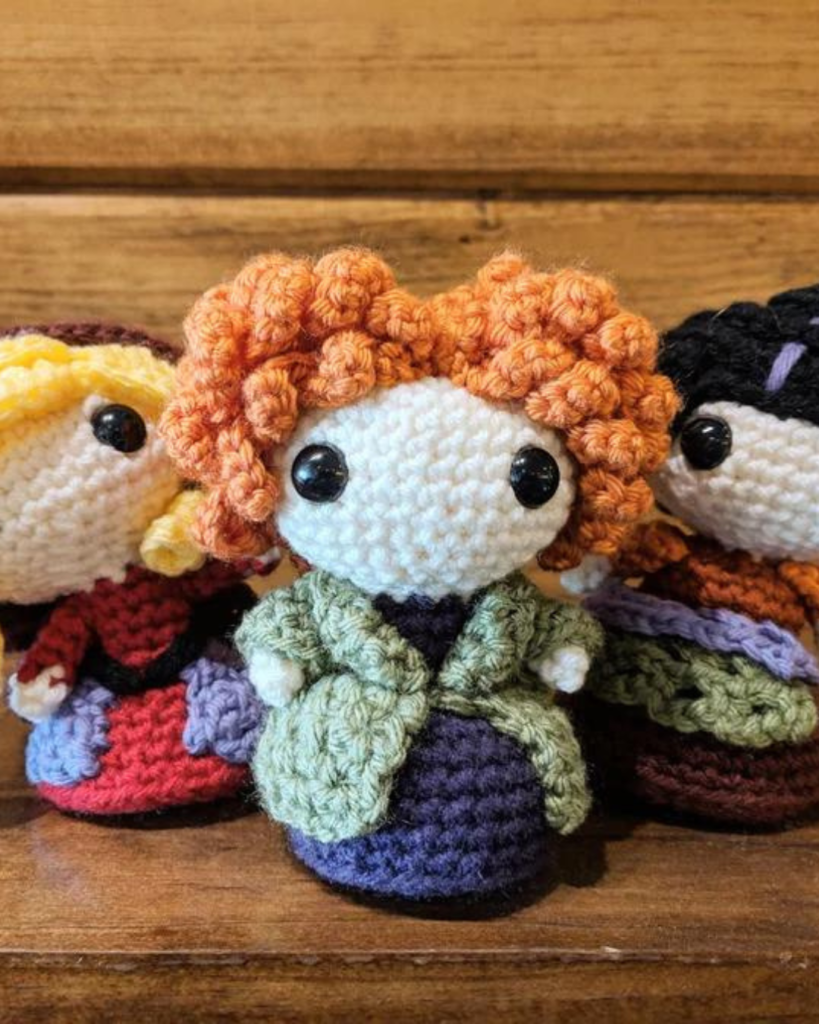 three crochet witch amigurumi