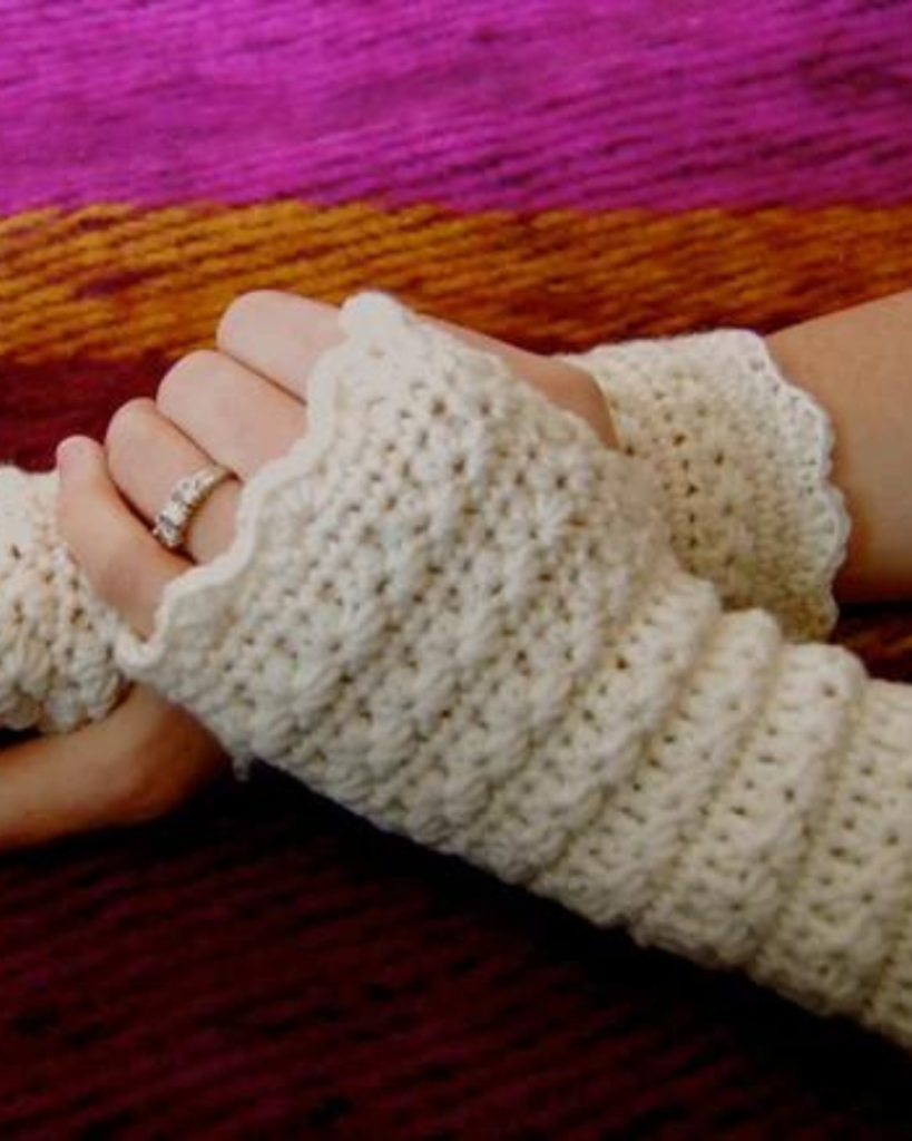 crochet white textured fingerless gloves