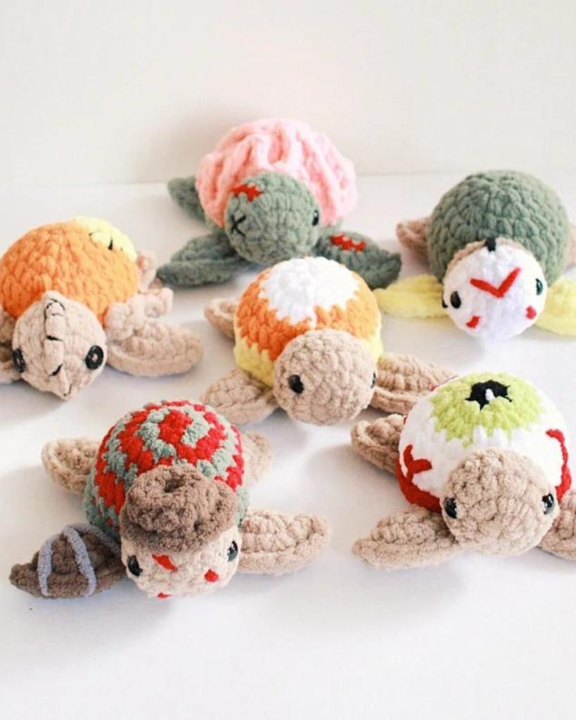 various crochet halloween turtles