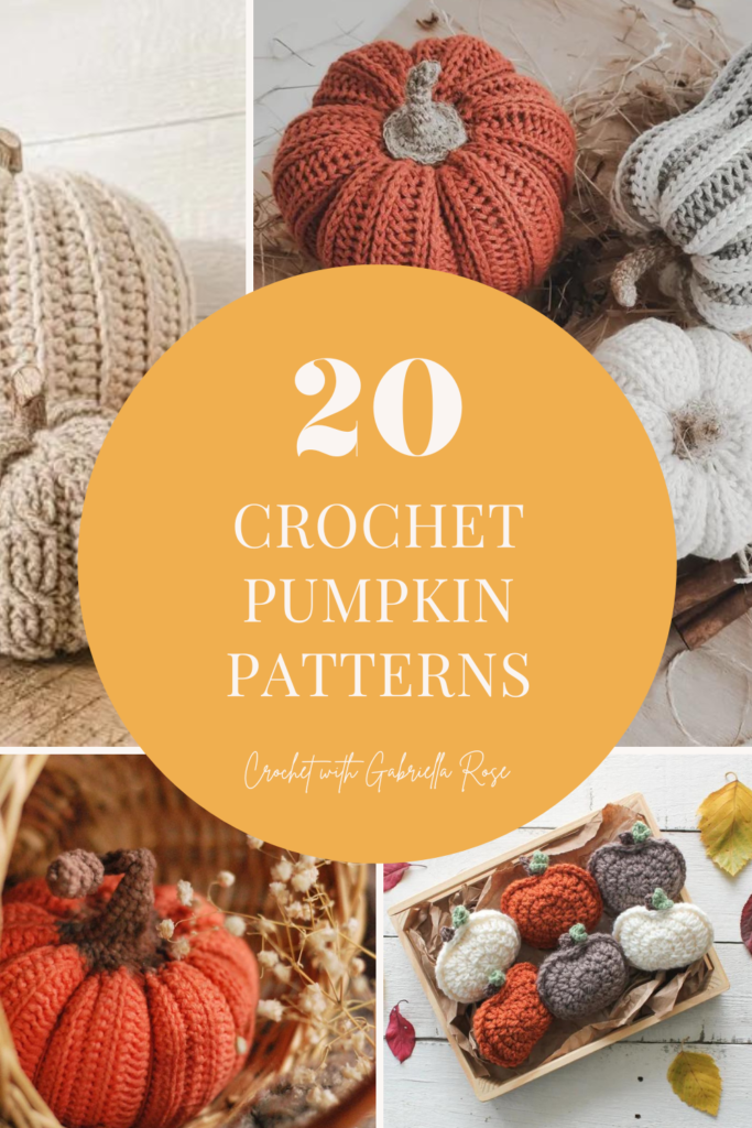 collage of crochet fall pumpkins