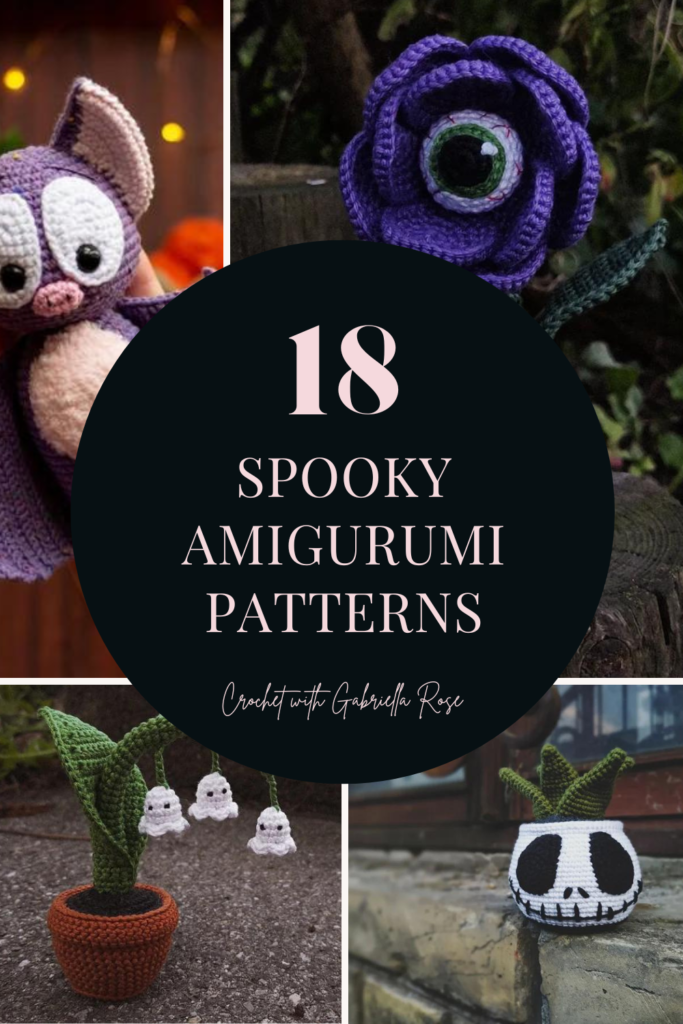 collage of crochet halloween amigurumi