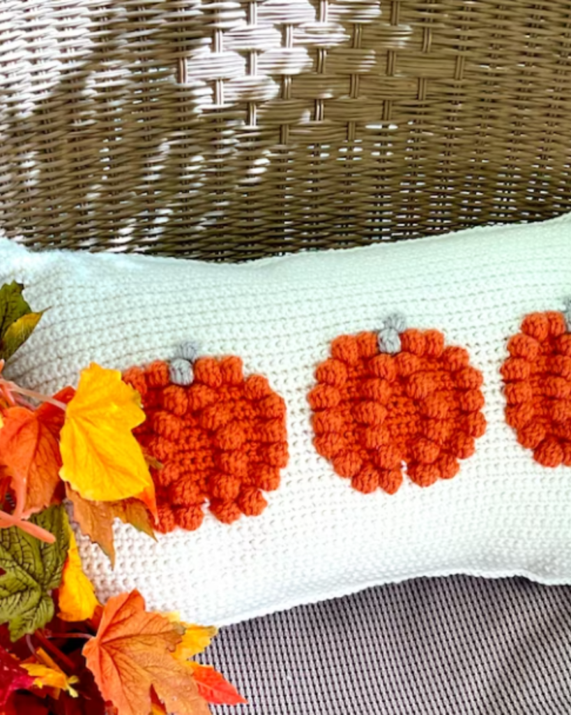 crochet bobble stitch pumpkin pillow cover