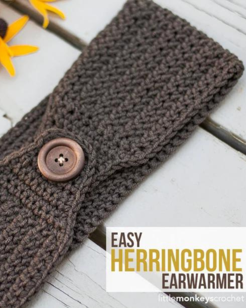 grey herringbone crochet ear warmer