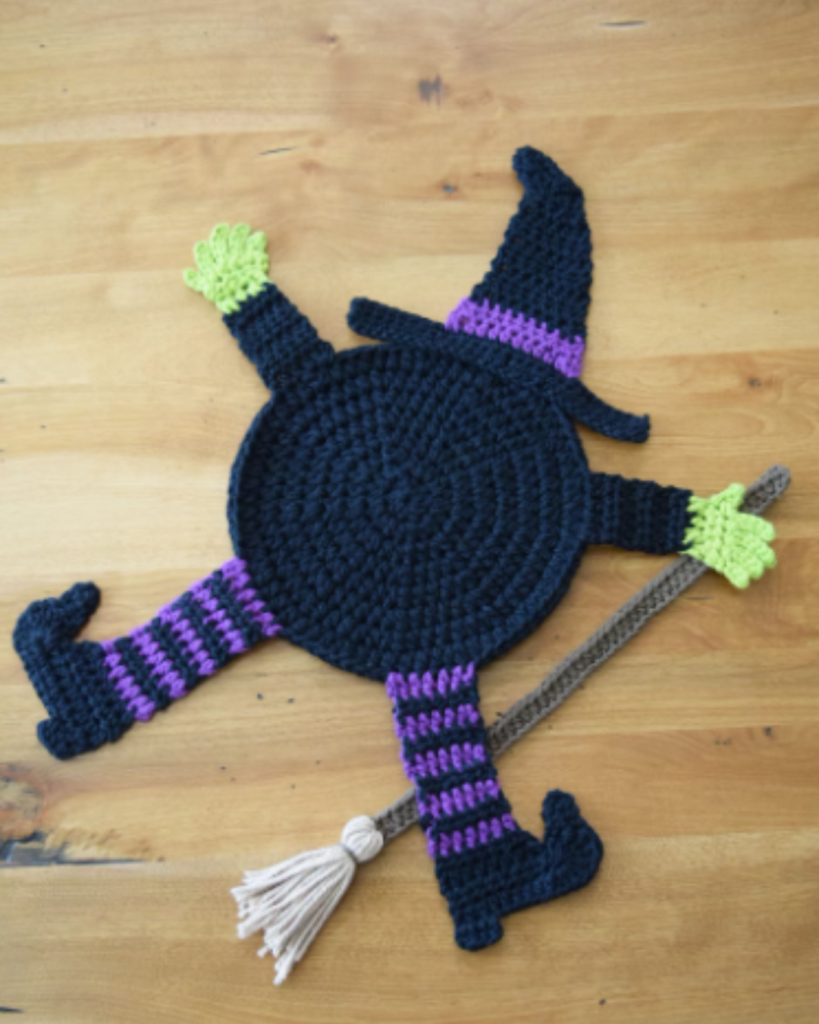flatten crochet witch coaster