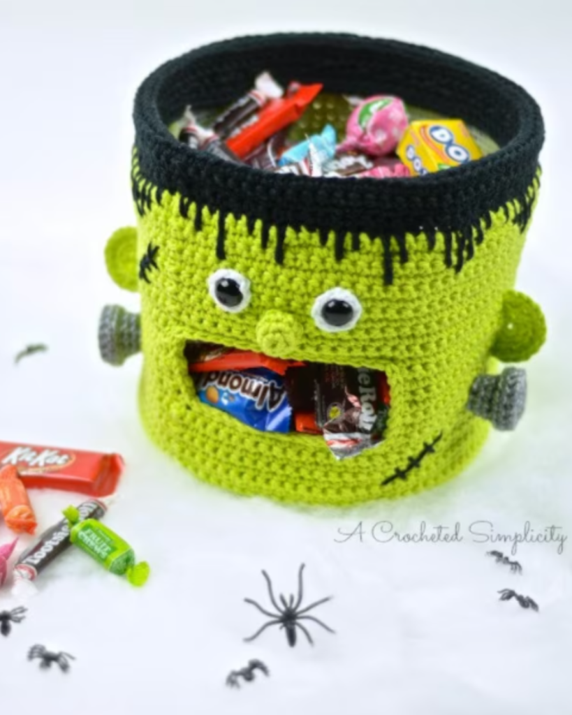 crochet frankenstein's monster candy basket
