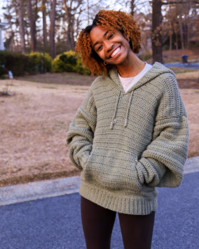 sage green crochet hoodie sweatshirt