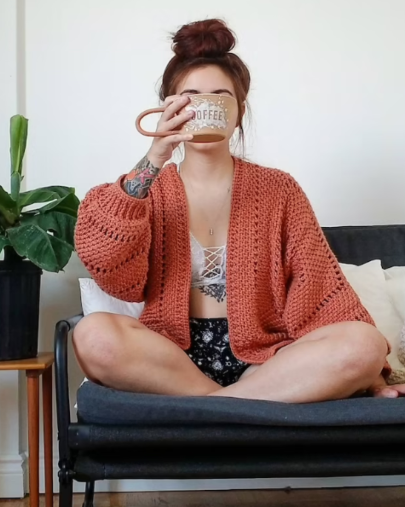 coral orange crochet sweater