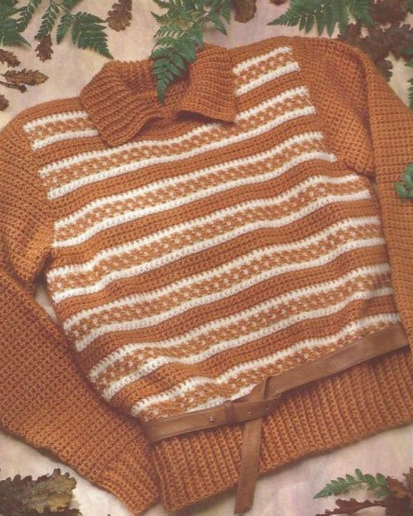striped crochet sweater with ribbed collar