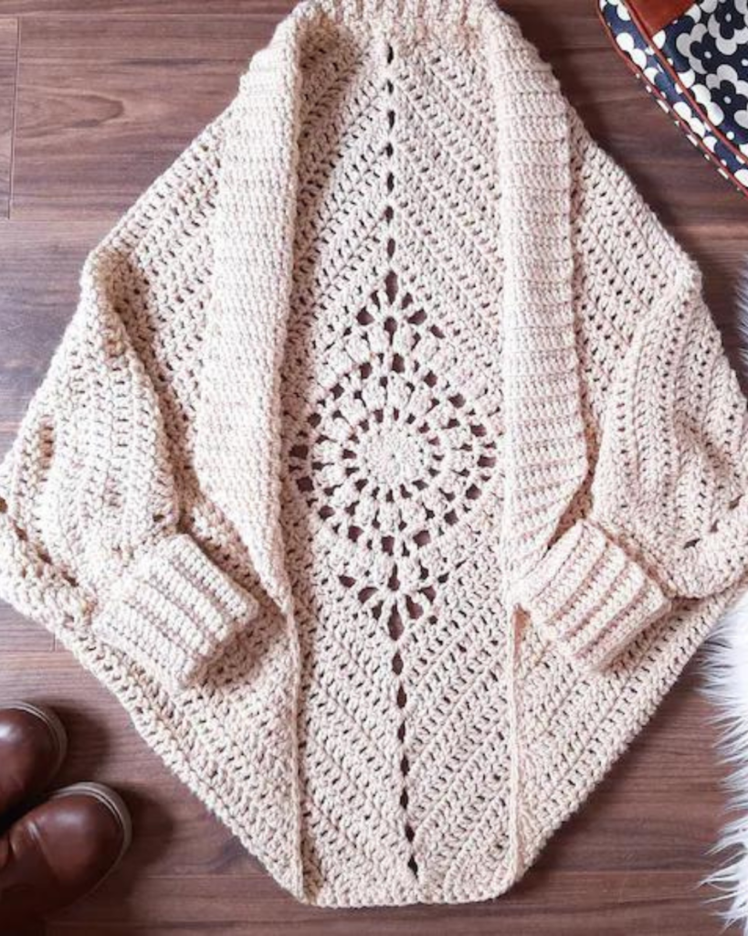 white crochet fall sweater