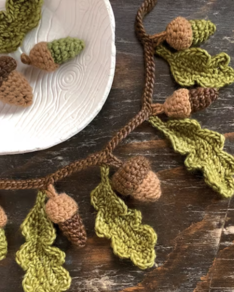 crochet acorn garland