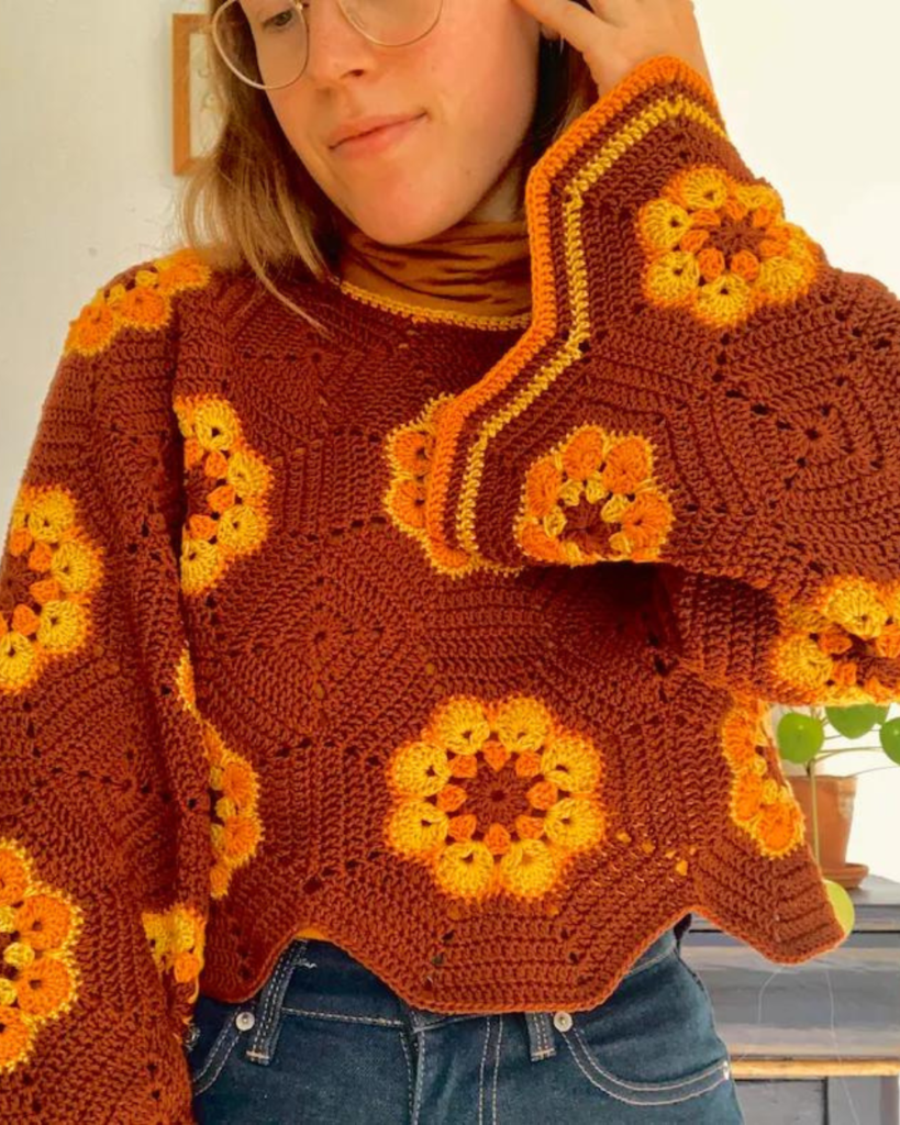 african flower crochet fall sweater