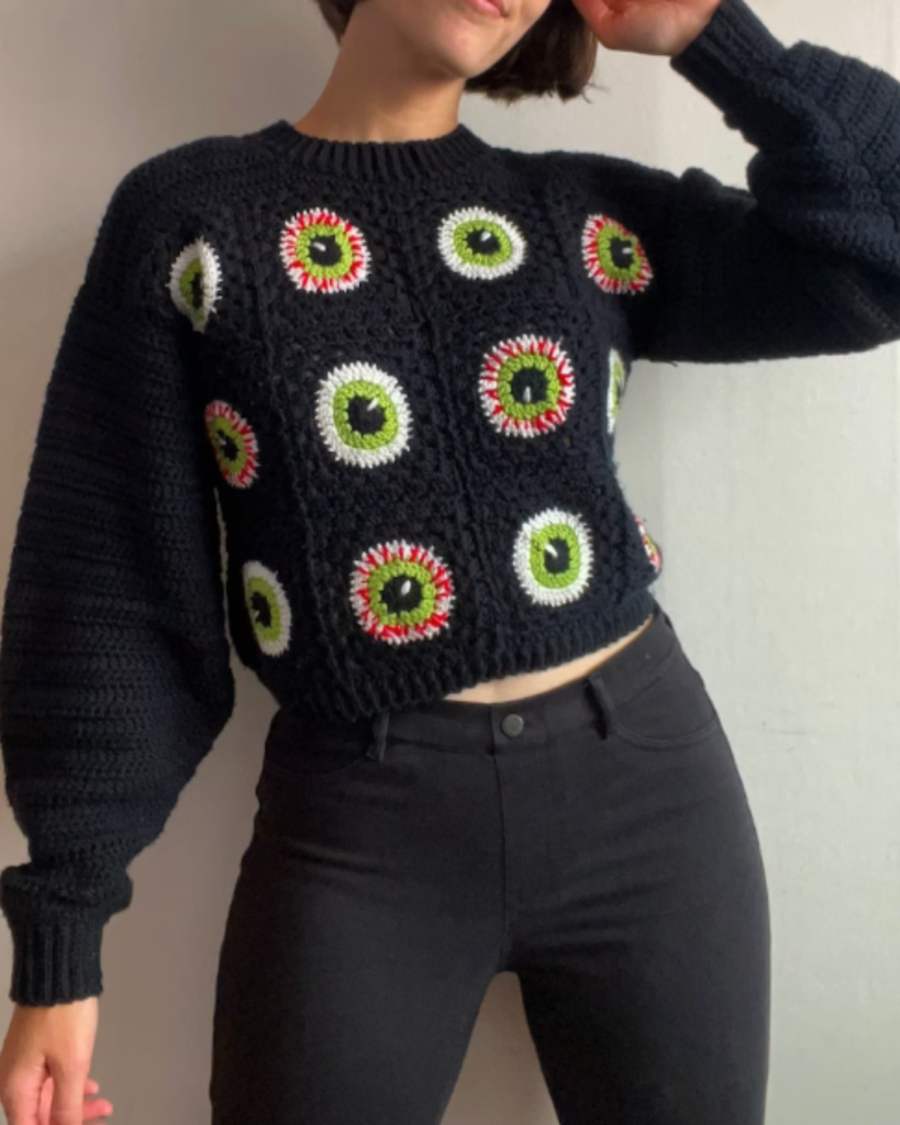 crochet black eyeball square sweater