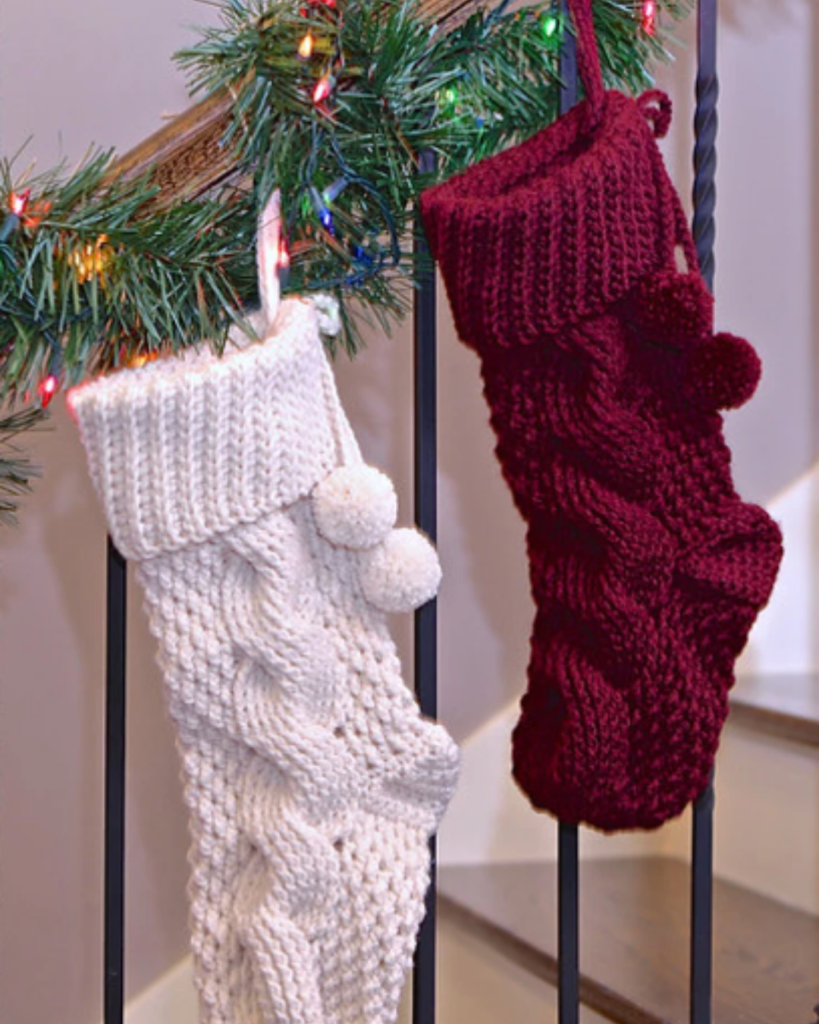two cable crochet christmas stockings
