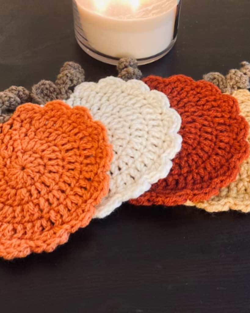crochet pumpkin coasters