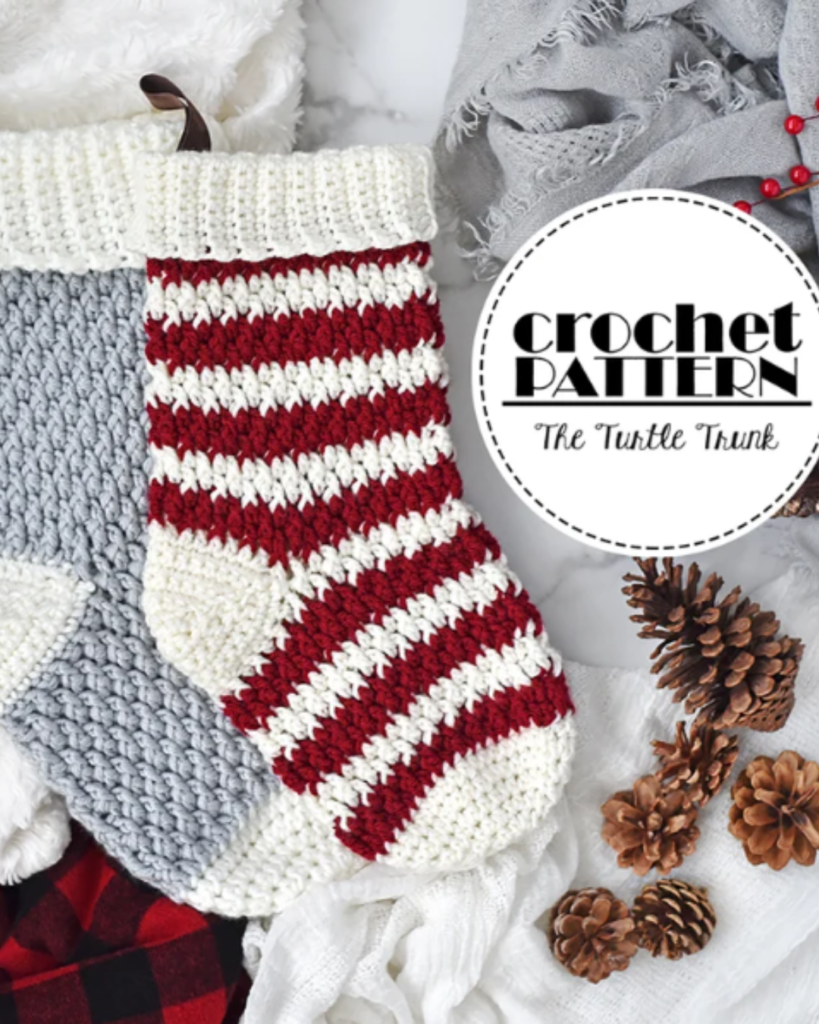 two alpine stitch crochet christmas stockings