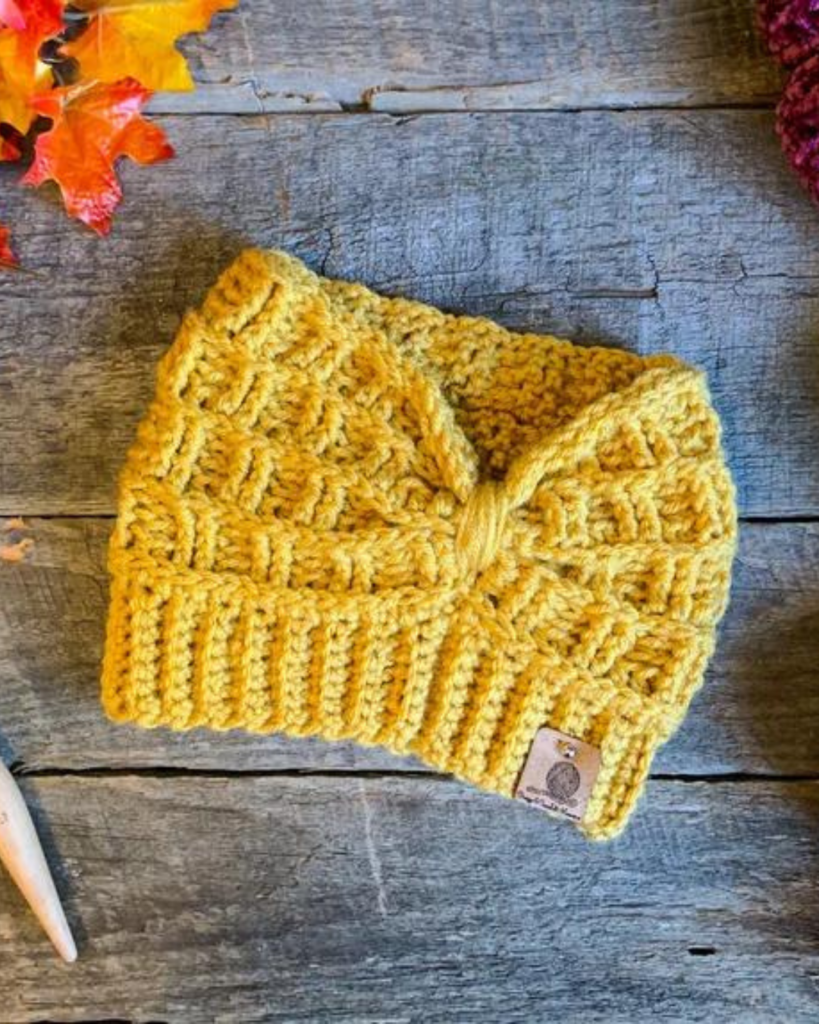 yellow waffle crochet ear warmer