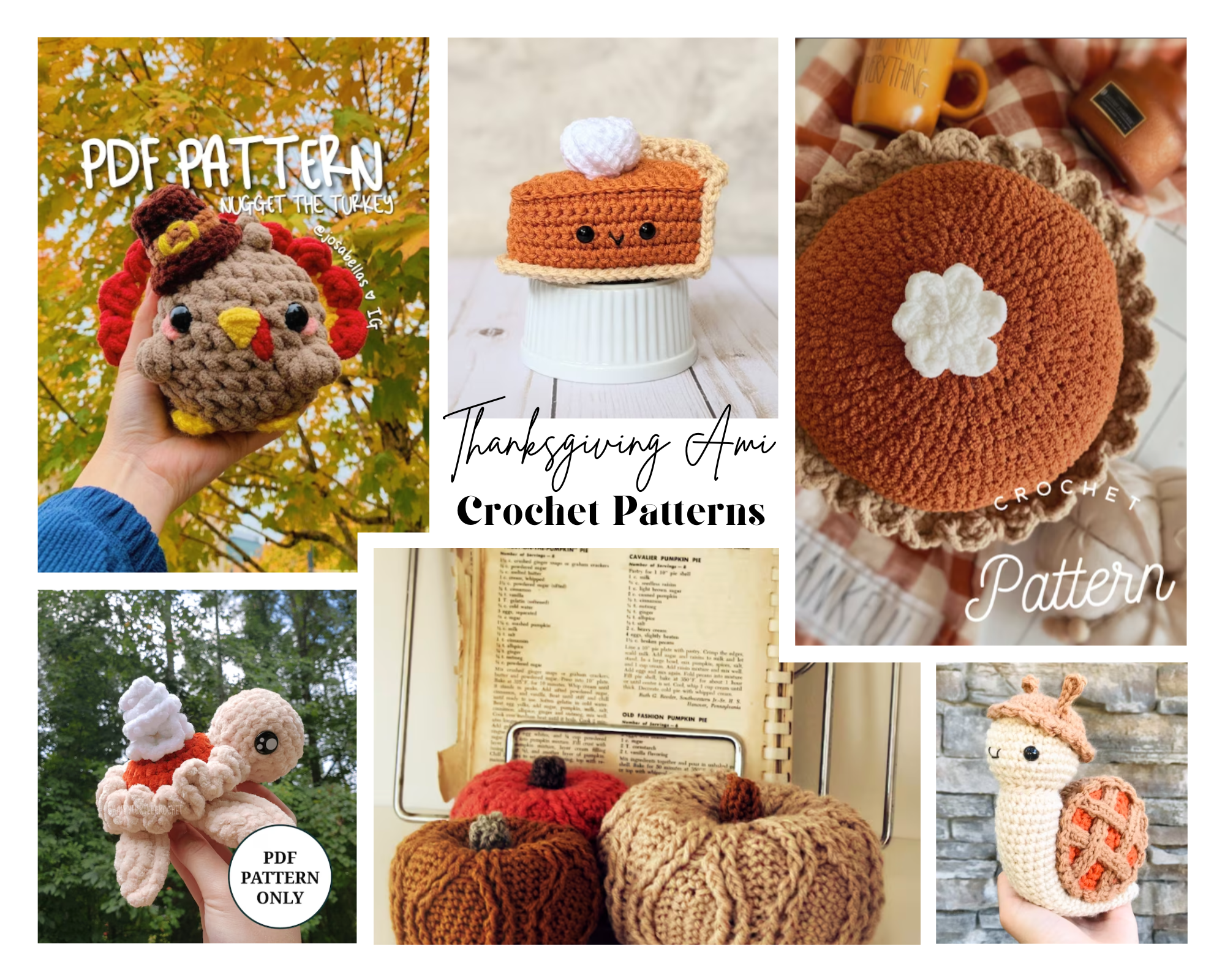 collage of crochet thanksgiving amigurumi