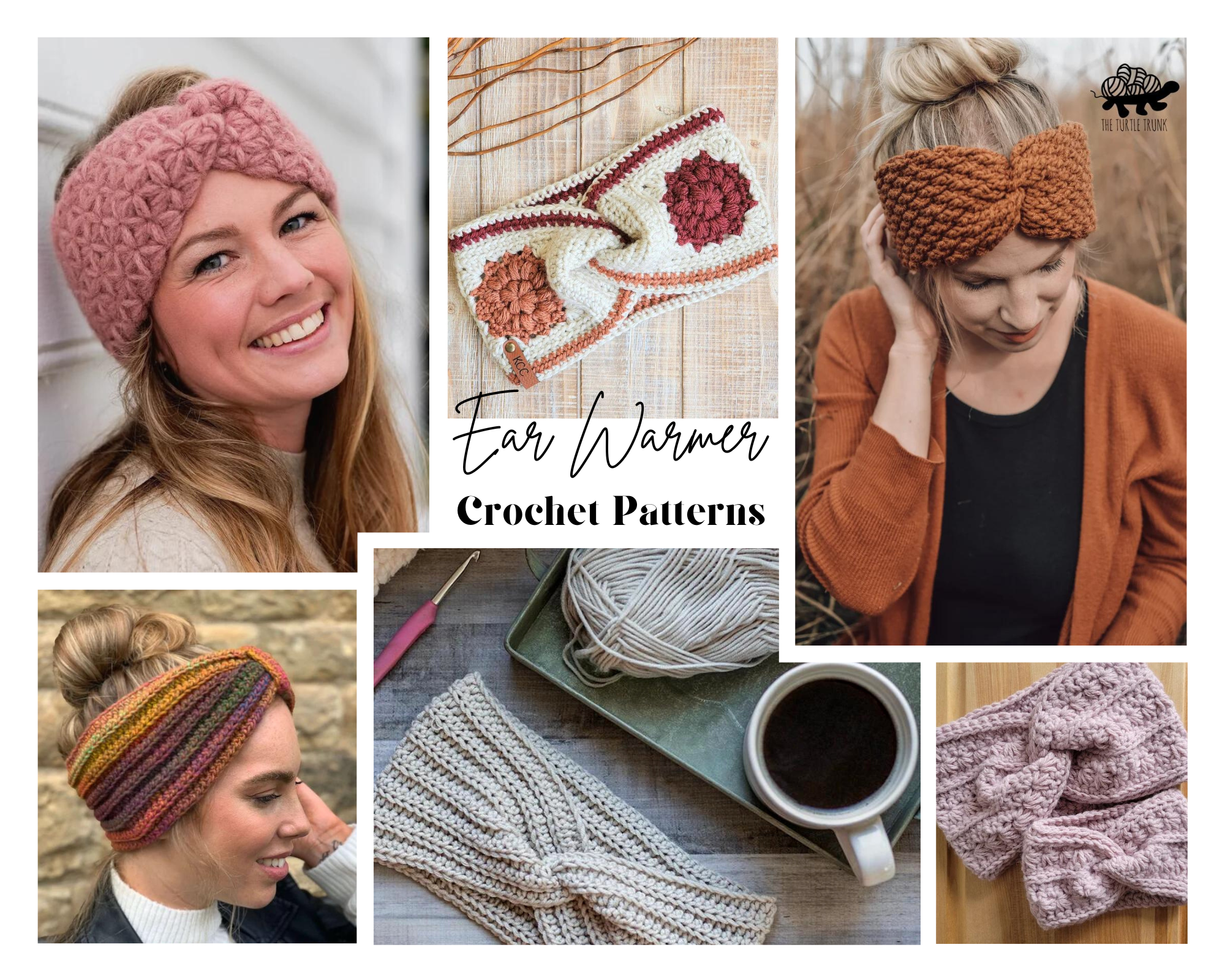 collage of crochet ear warmers