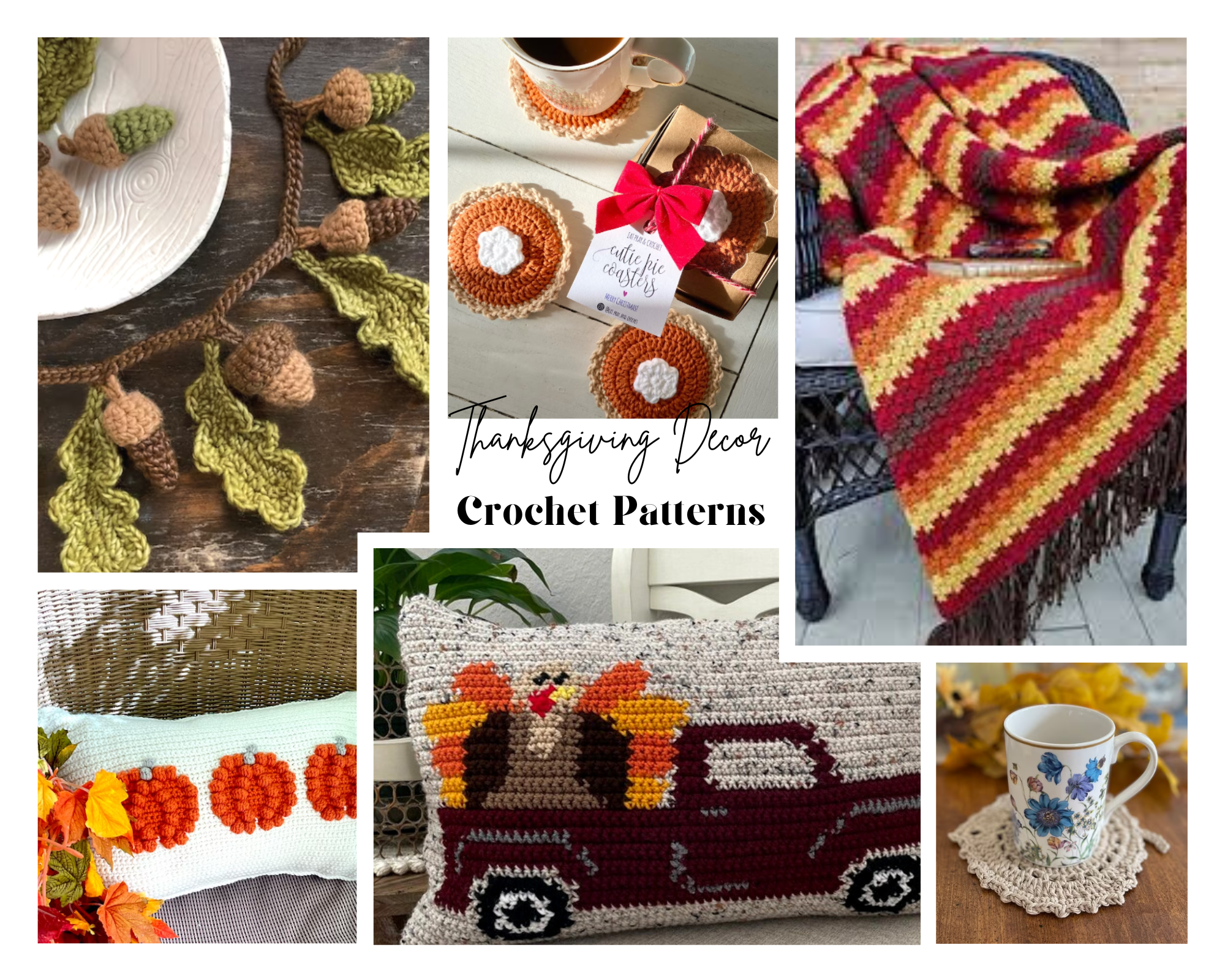 collage of crochet thanksgiving patterns