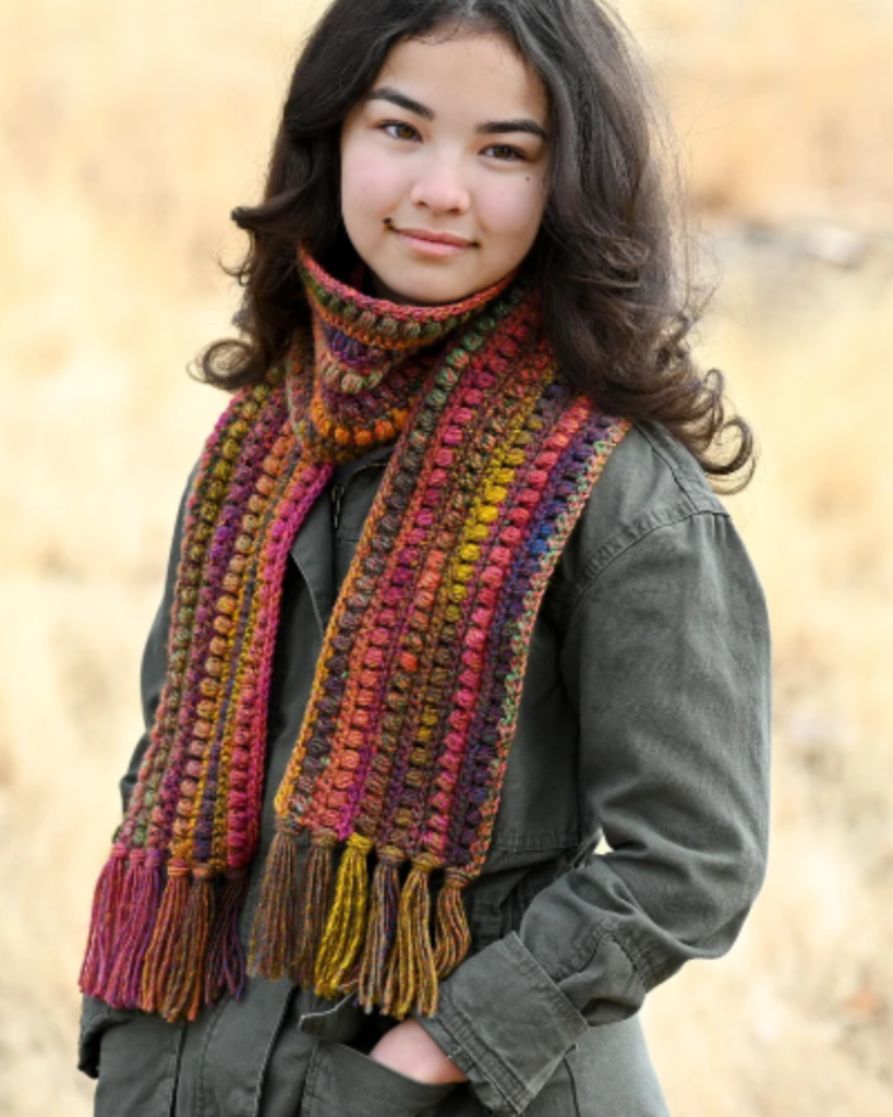 multicolor puff stitch crochet scarf