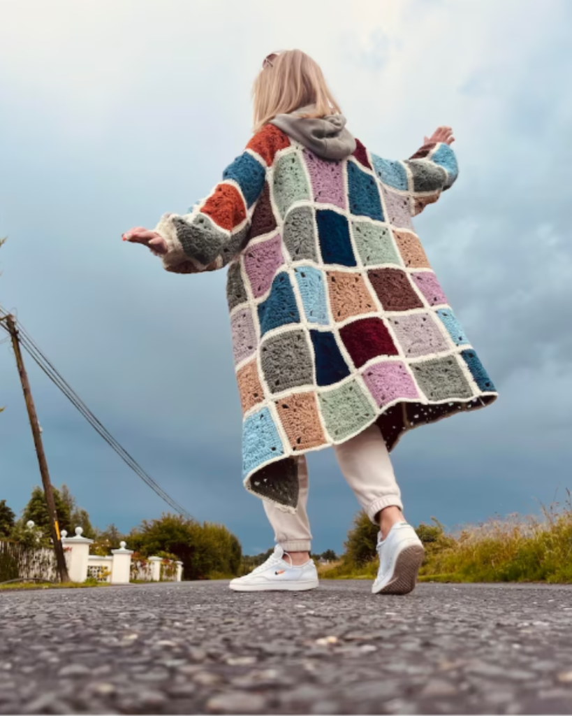 multicolor patchwork granny square crochet cardigan