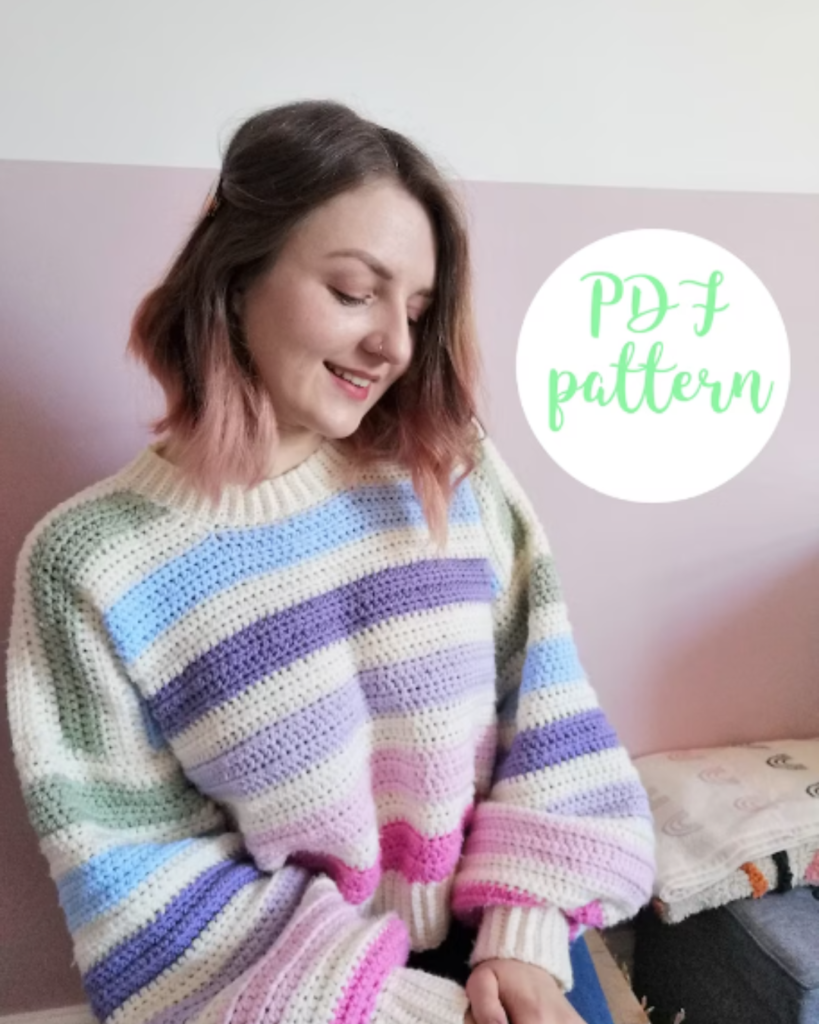 multicolor striped crochet sweater