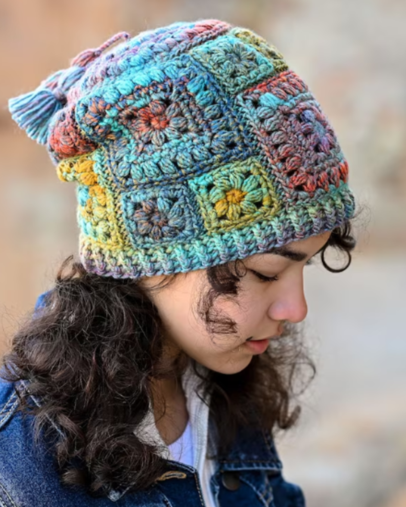 multicolor granny square hat