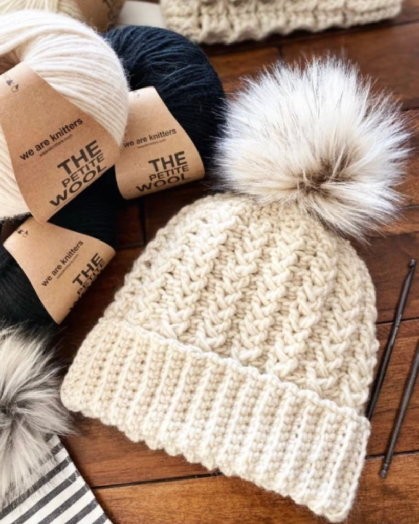 white crochet cable stitch hat
