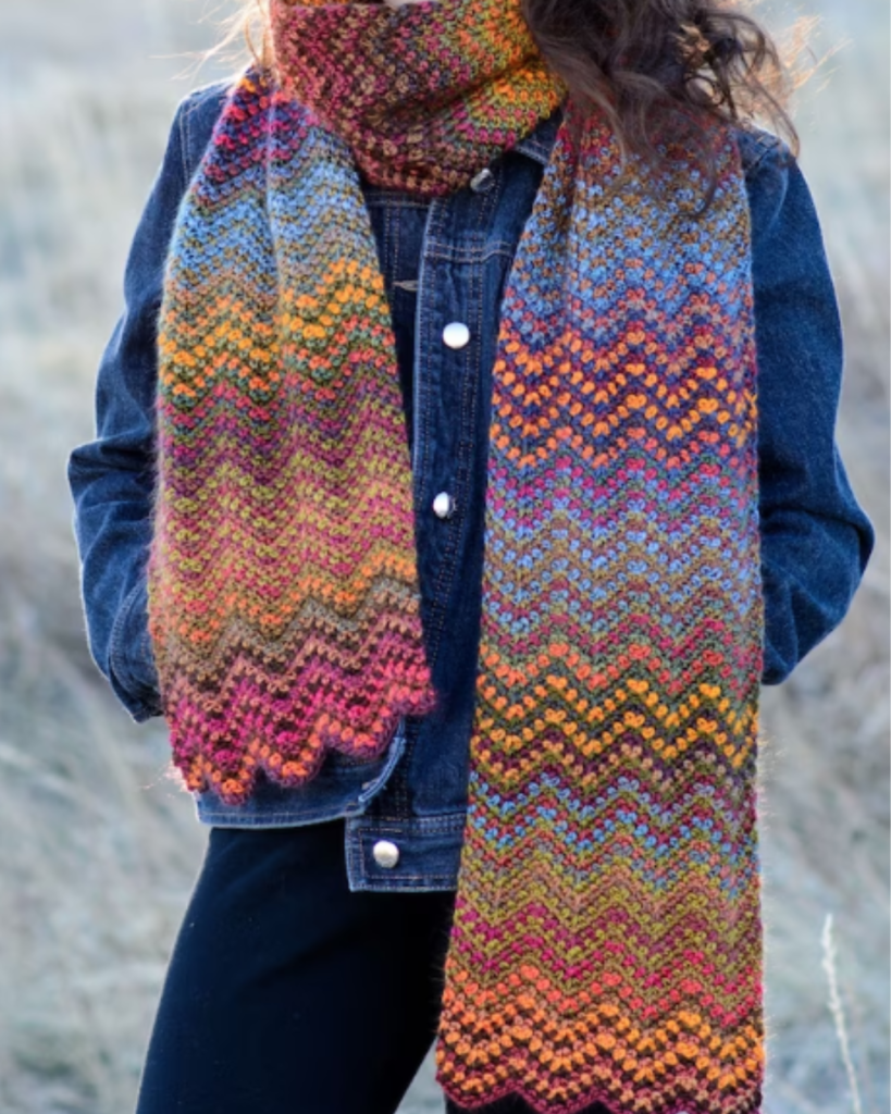 multicolor wavy striped crochet scarf