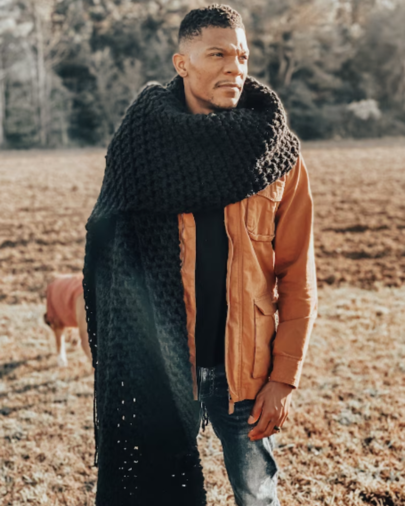 large and long black crochet scarf