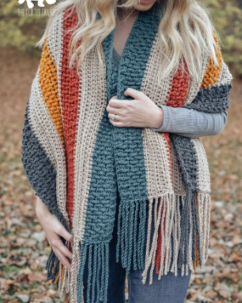 multicolor striped crochet shawl scarf