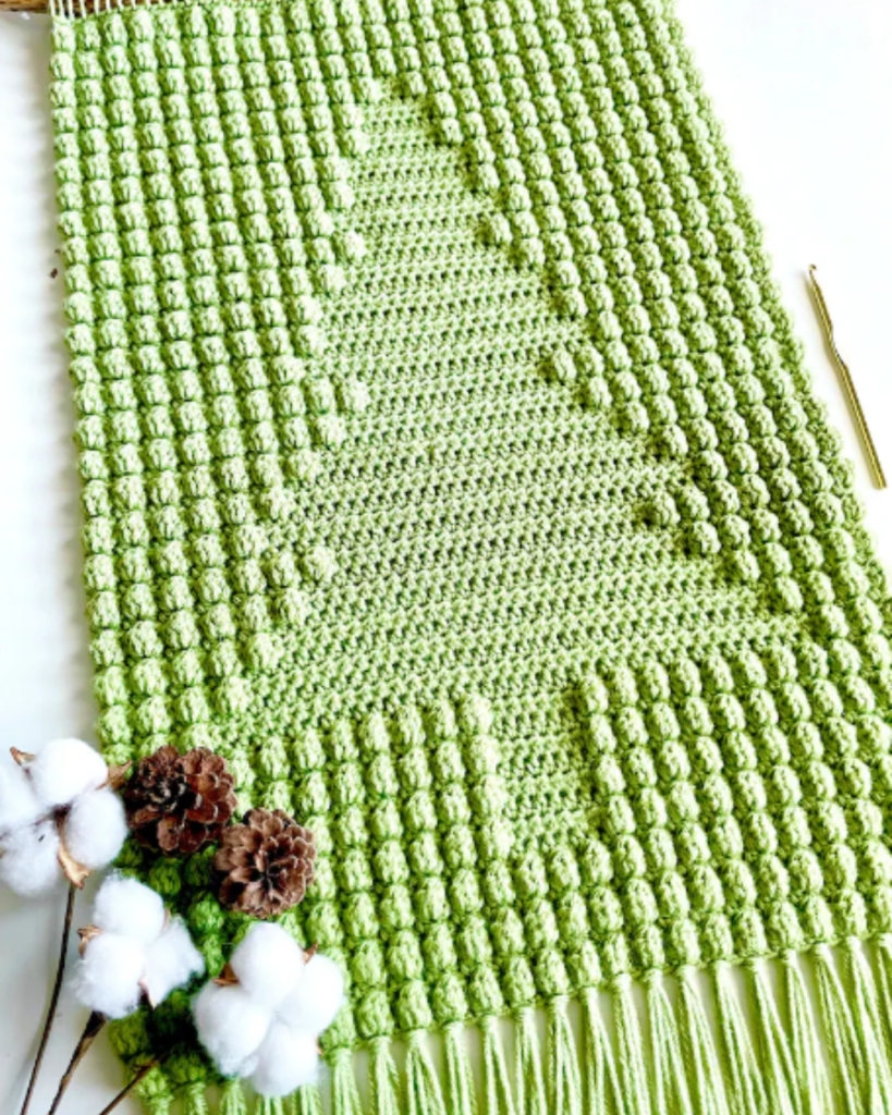 crochet green bobble tree wallhanging