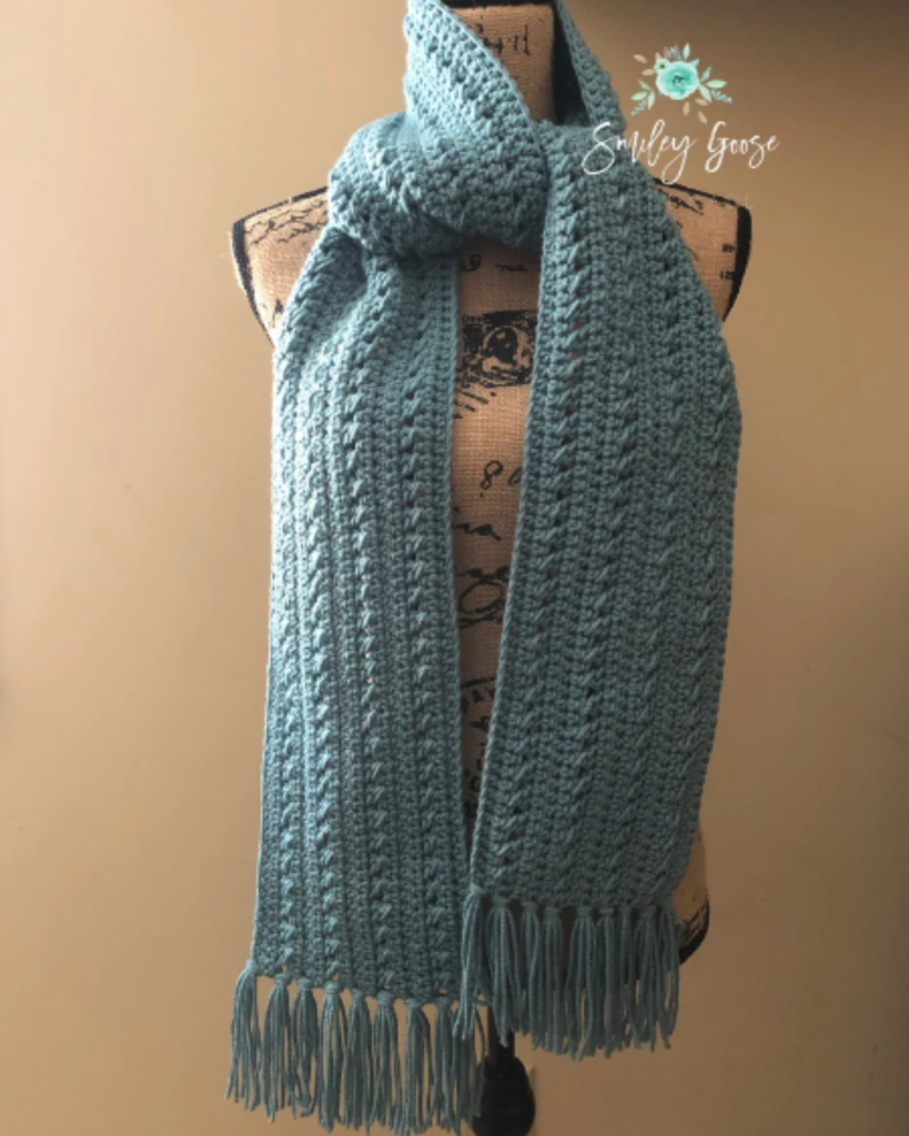 blue crochet scarf
