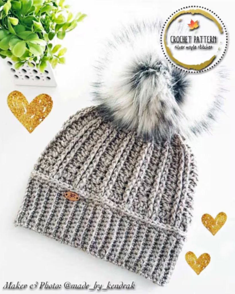 grey crochet simple cable hat