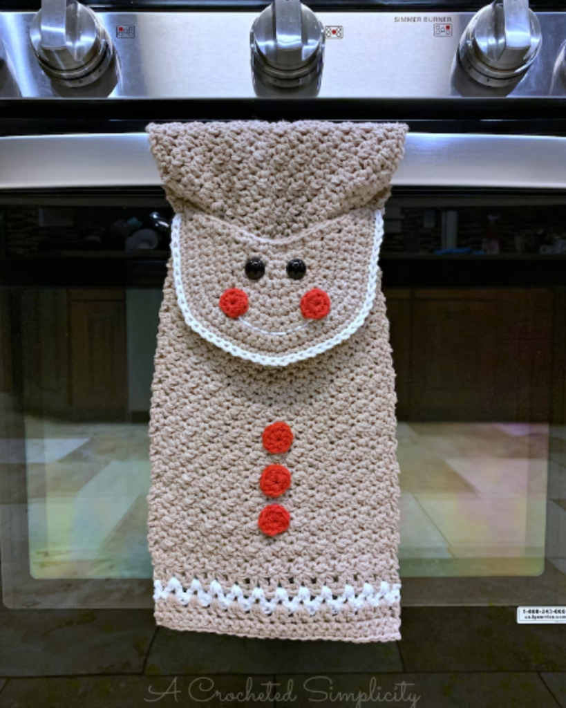 crochet gingerbread man kitchen towel