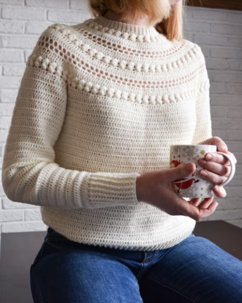 white stripe crochet sweater