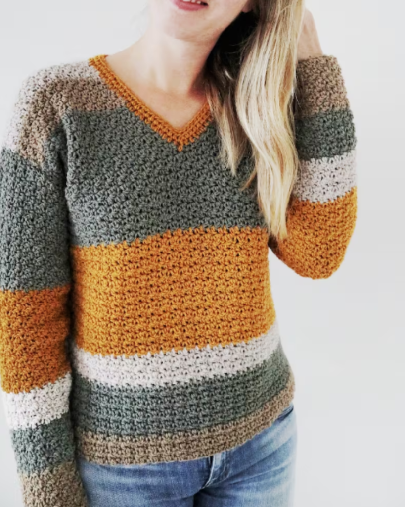 crochet striped v-neck sweater