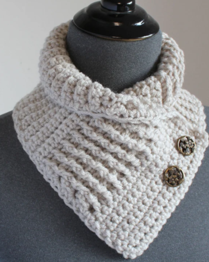 white crochet cowl scarf