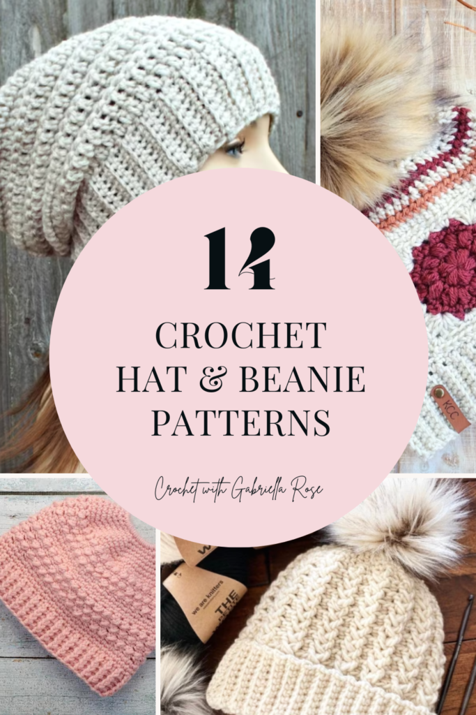 collage of crochet hat patterns