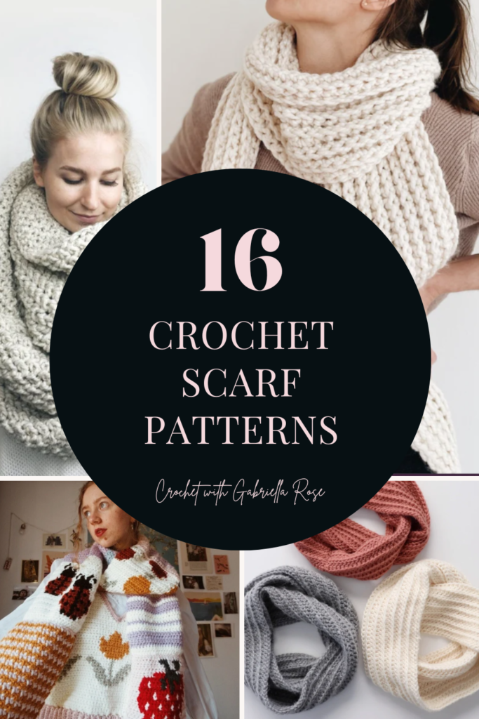 collage of crochet scarf patterns