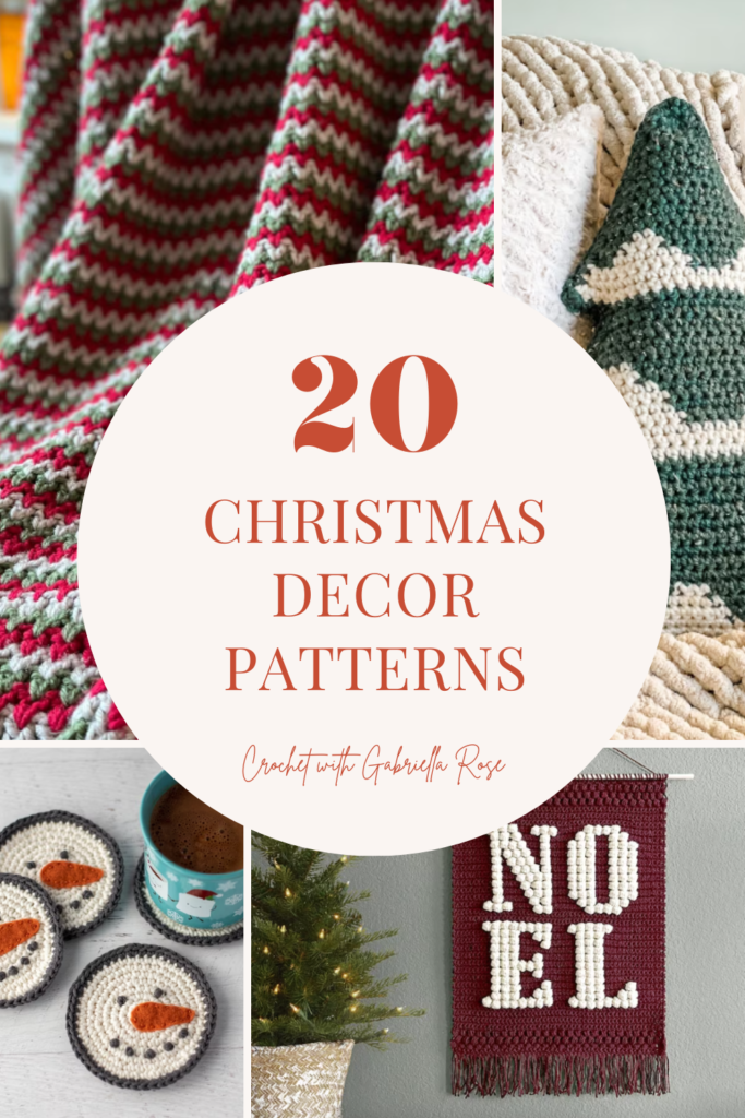 collage of crochet christmas decor patterns
