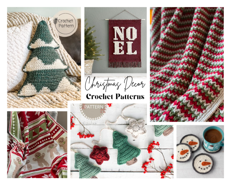 collage of crochet christmas decor patterns