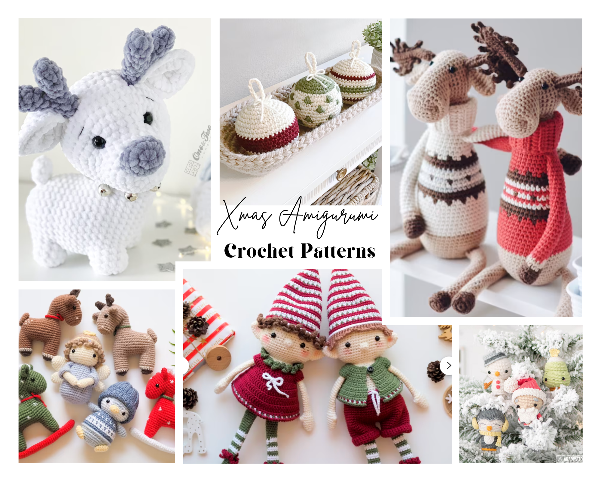 collage of crochet christmas amigurumi