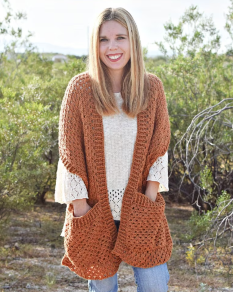 orange granny square stitch pocket shawl