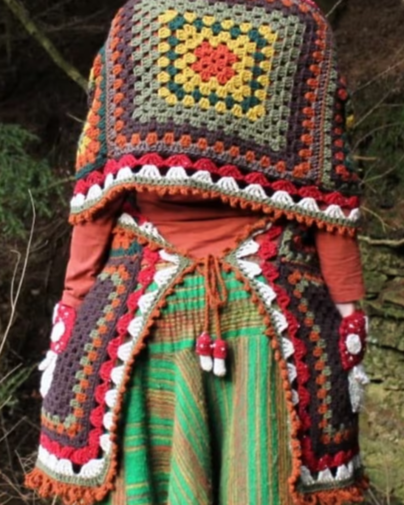 crochet granny square mushroom pocket shawl