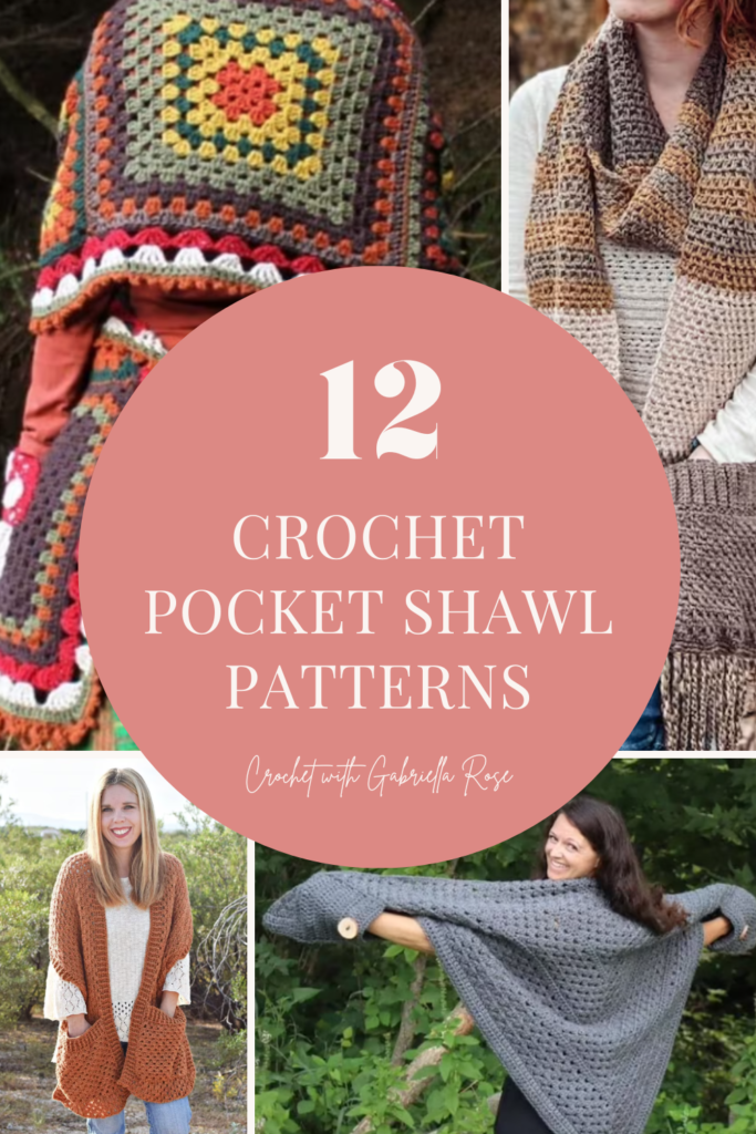 collage of crochet pocket shawl patterns