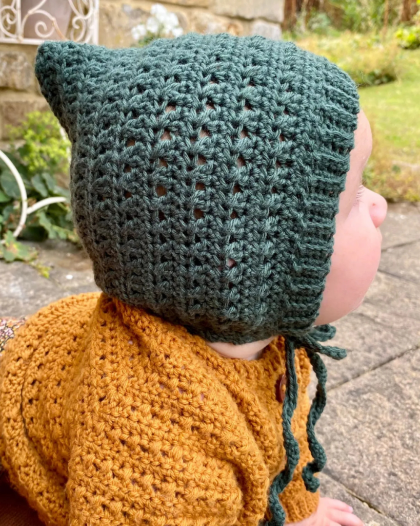delicate crochet spring bonnet with soft ties and a lightweight texture
