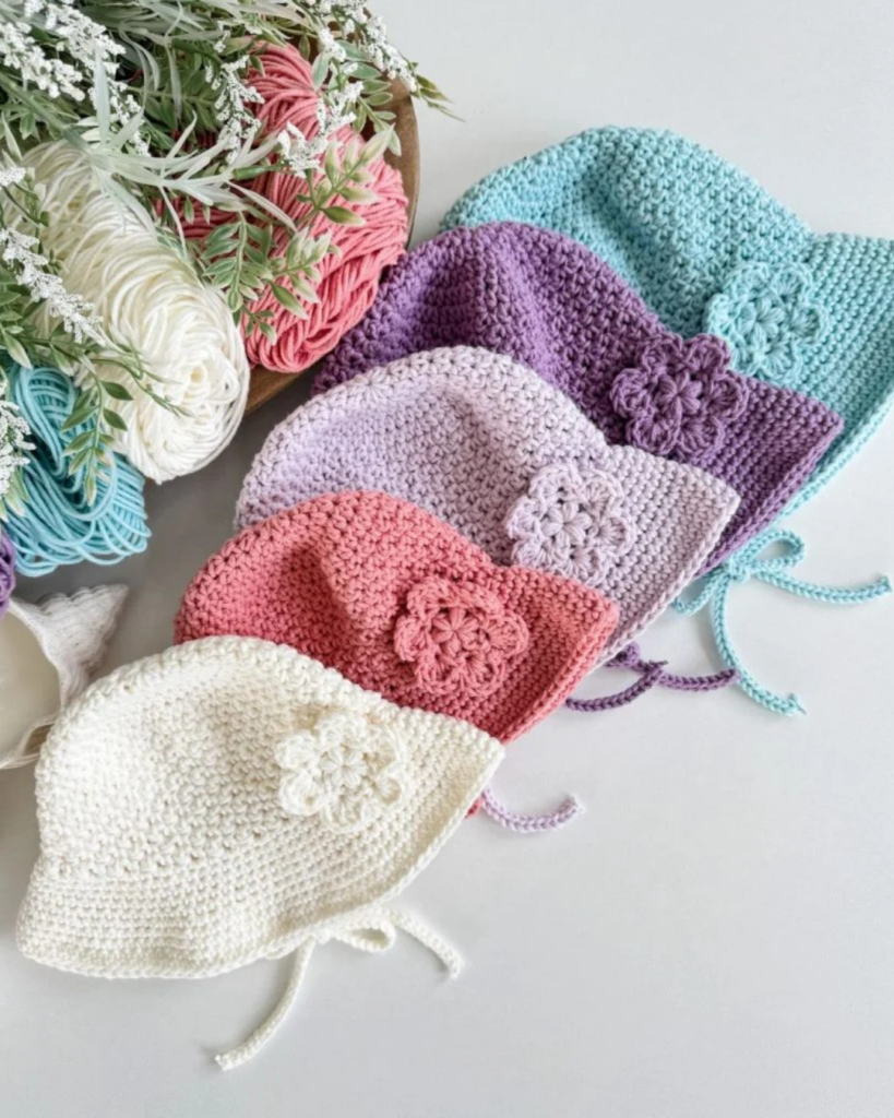 lightweight crochet bucket hat with a soft brim, perfect for summer outings and warm weather