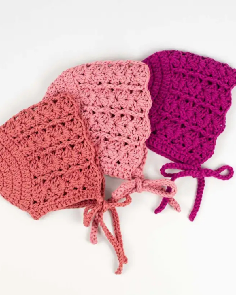 delicate crochet spring bonnet with soft ties and a lightweight texture