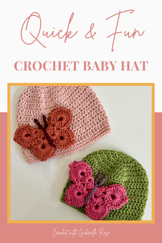 Easy crochet baby hats with butterfly detail and ribbed brim